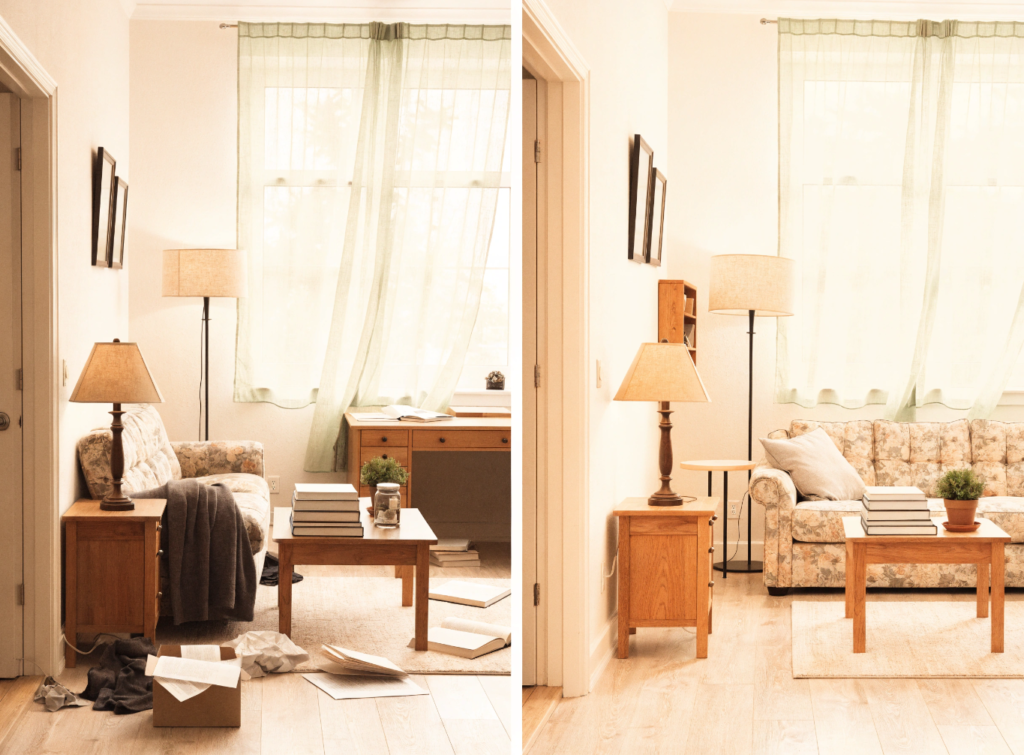 Cluttered Small Living Room Contrasted With A Clean - Small Homes USA Newsletter
