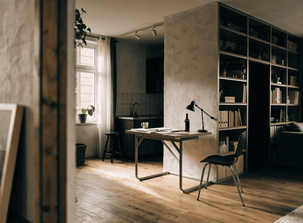 Fold Out Table - Small Homes USA Newsletter Modern small home interior with natural light and minimalist decor.