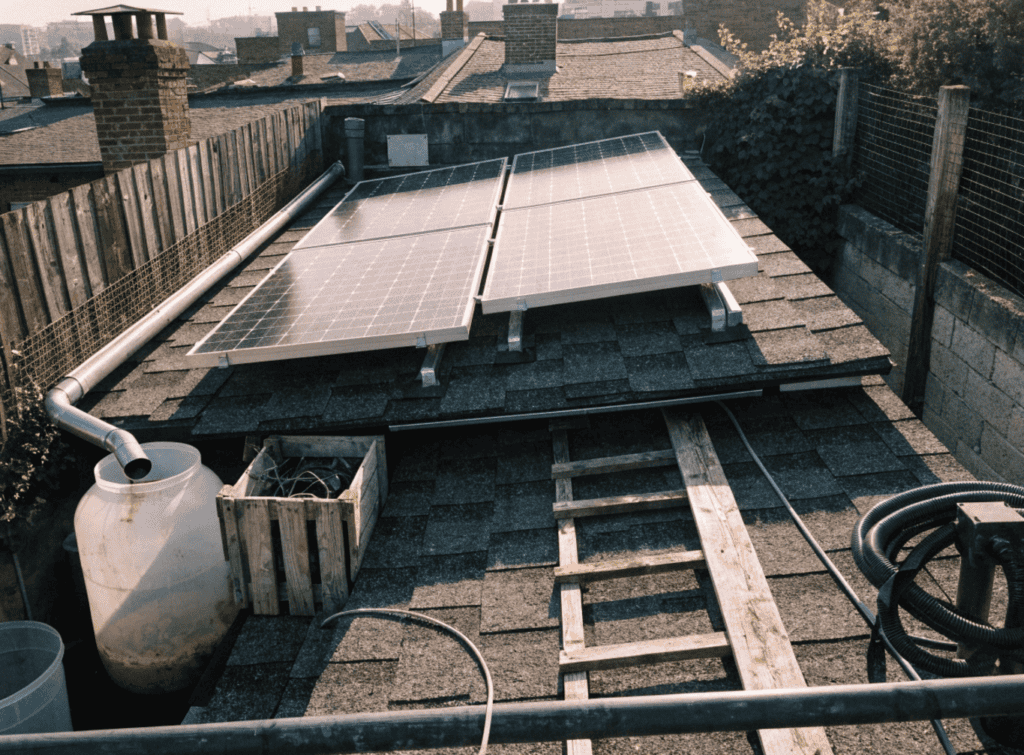 Solar Panel Installation on Small Home Roof - Small Homes USA Newsletter Solar panels installed on a small home's roof for renewable energy.