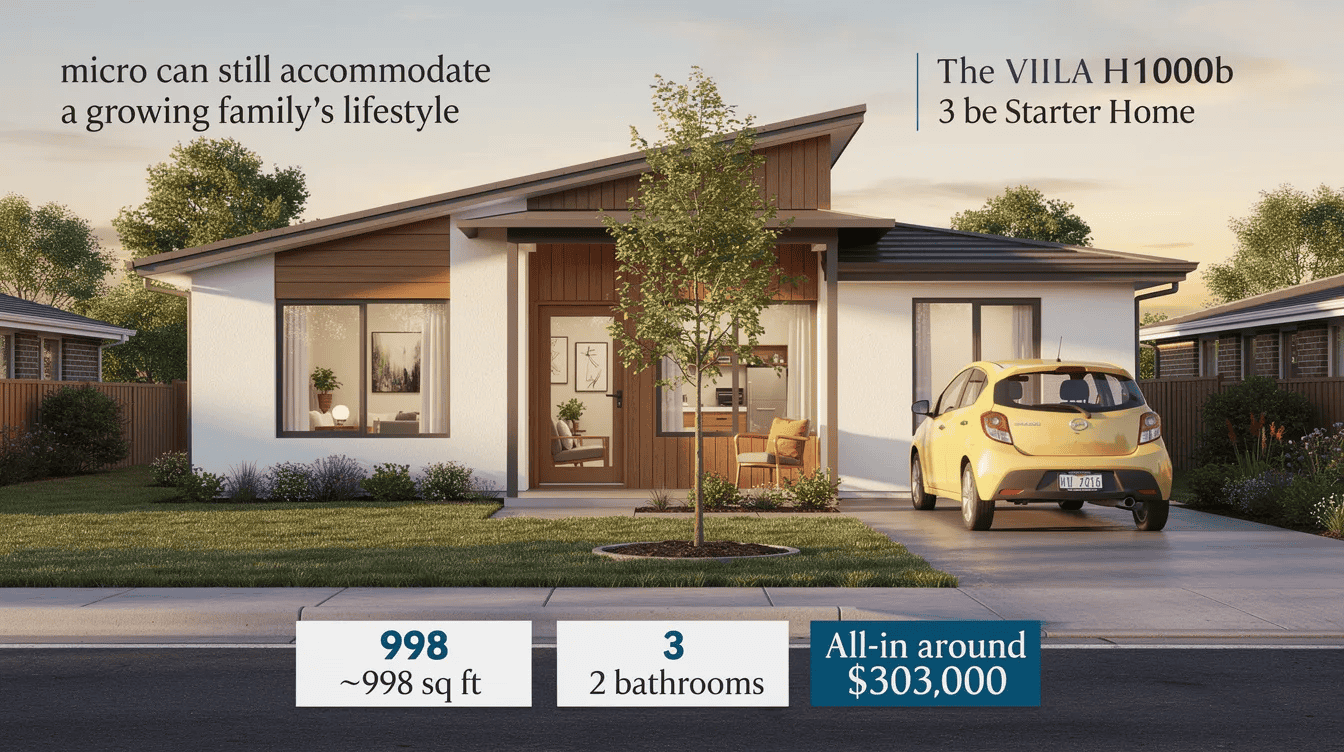 Small Homes USA Newsletter - Modern Starter Home - Small Homes USA Newsletter The Villa H1000b is a stylish and modern tiny house featuring three bedrooms and two bathrooms, designed to maximize living space while accommodating a growing family's lifestyle. With large windows that invite natural light and a thoughtful floor plan, this affordable mini home showcases the potential of the tiny house movement.
