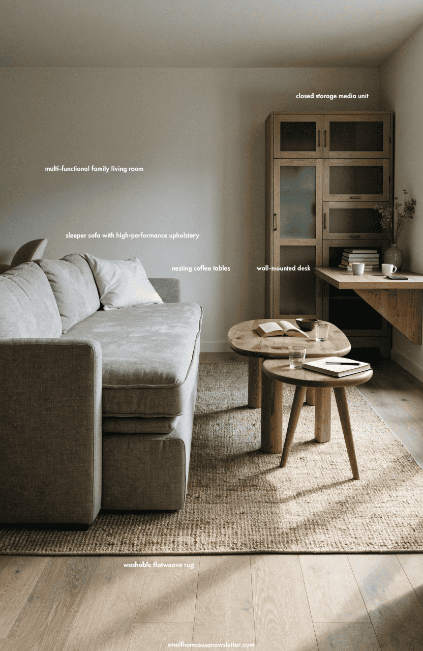 Multi-Functional Family Living Room Mood Board - Small Homes USA Newsletter