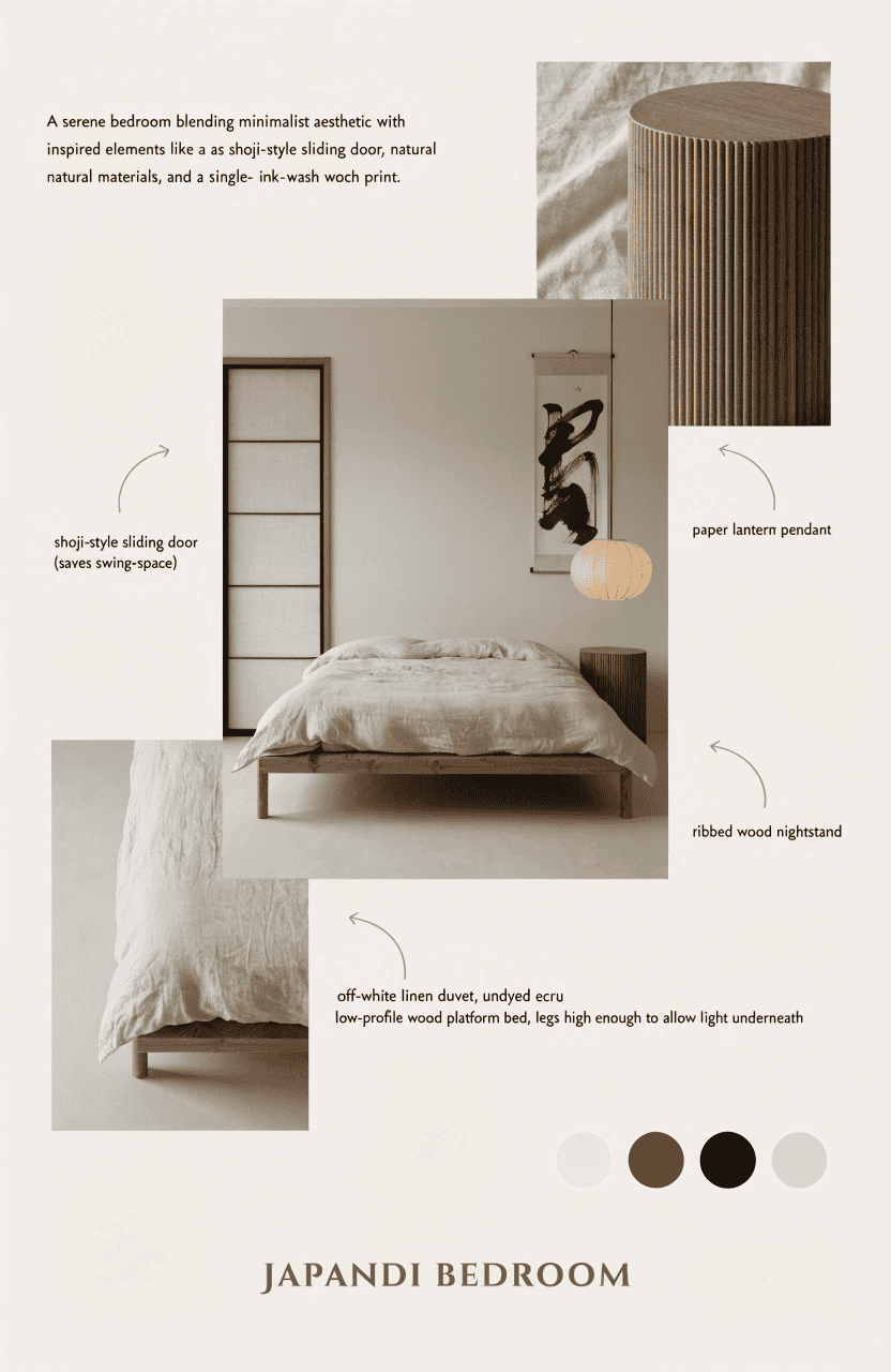 Soft Minimal Japandi Bedroom Mood Board - Small Homes USA Newsletter